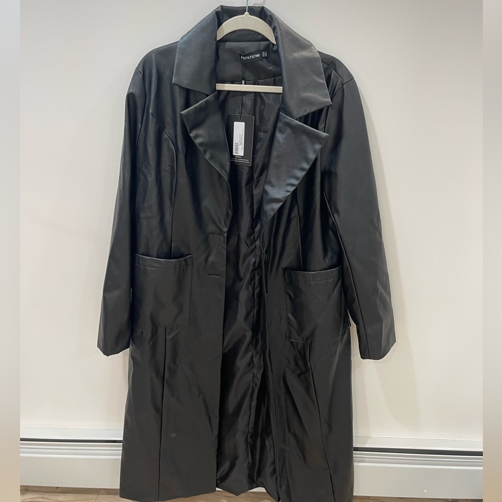 PLT faux leather trench coat